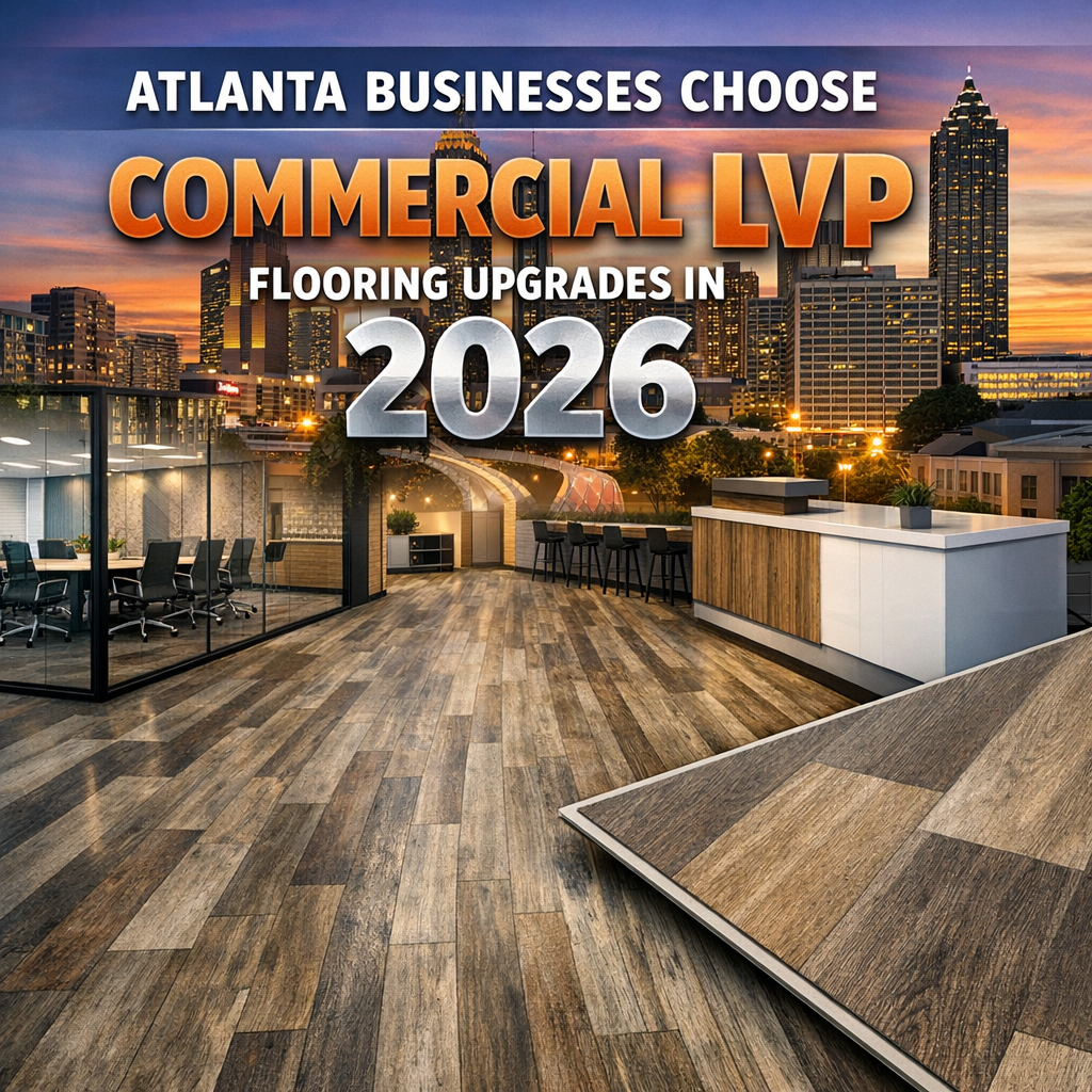 Interior of an Atlanta commercial space with newly installed LVP flooring.