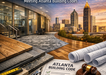 Architectural plans and materials for Atlanta commercial flooring that meets building codes.