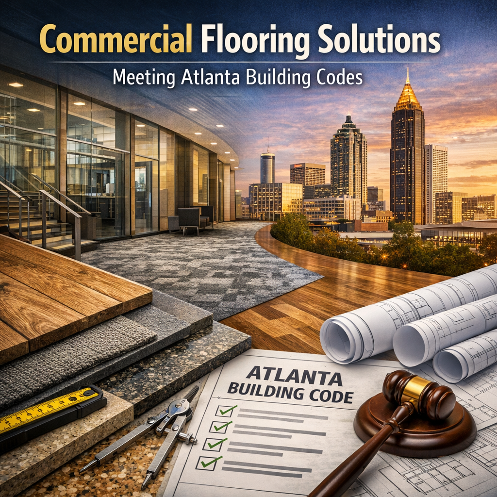 Architectural plans and materials for Atlanta commercial flooring that meets building codes.