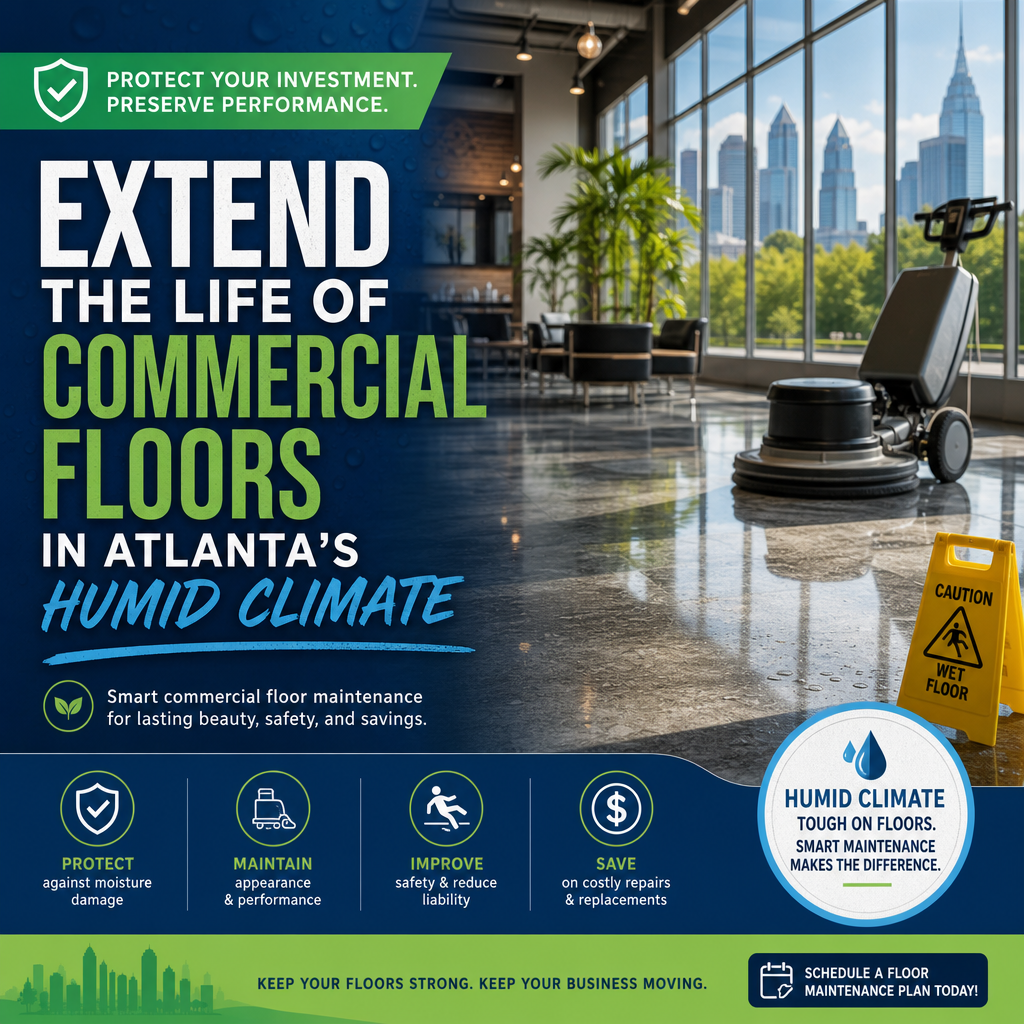 commercial floor maintenance illustration for Extend the Life of Commercial Floors in Atlanta’s Humid Climate