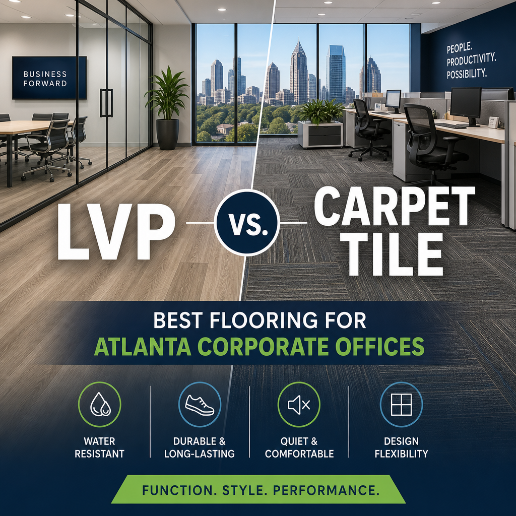 LVP vs carpet tile illustration for LVP vs. Carpet Tile: Best Flooring for Atlanta Corporate Offices