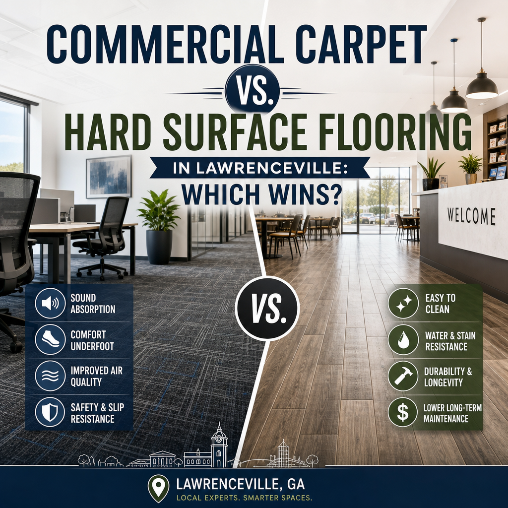 commercial carpet vs hard surface flooring illustration for Commercial Carpet vs. Hard Surface Flooring in Lawrenceville: Whi