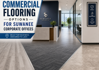 Modern Suwanee corporate office with durable, polished commercial flooring and sleek workspaces.