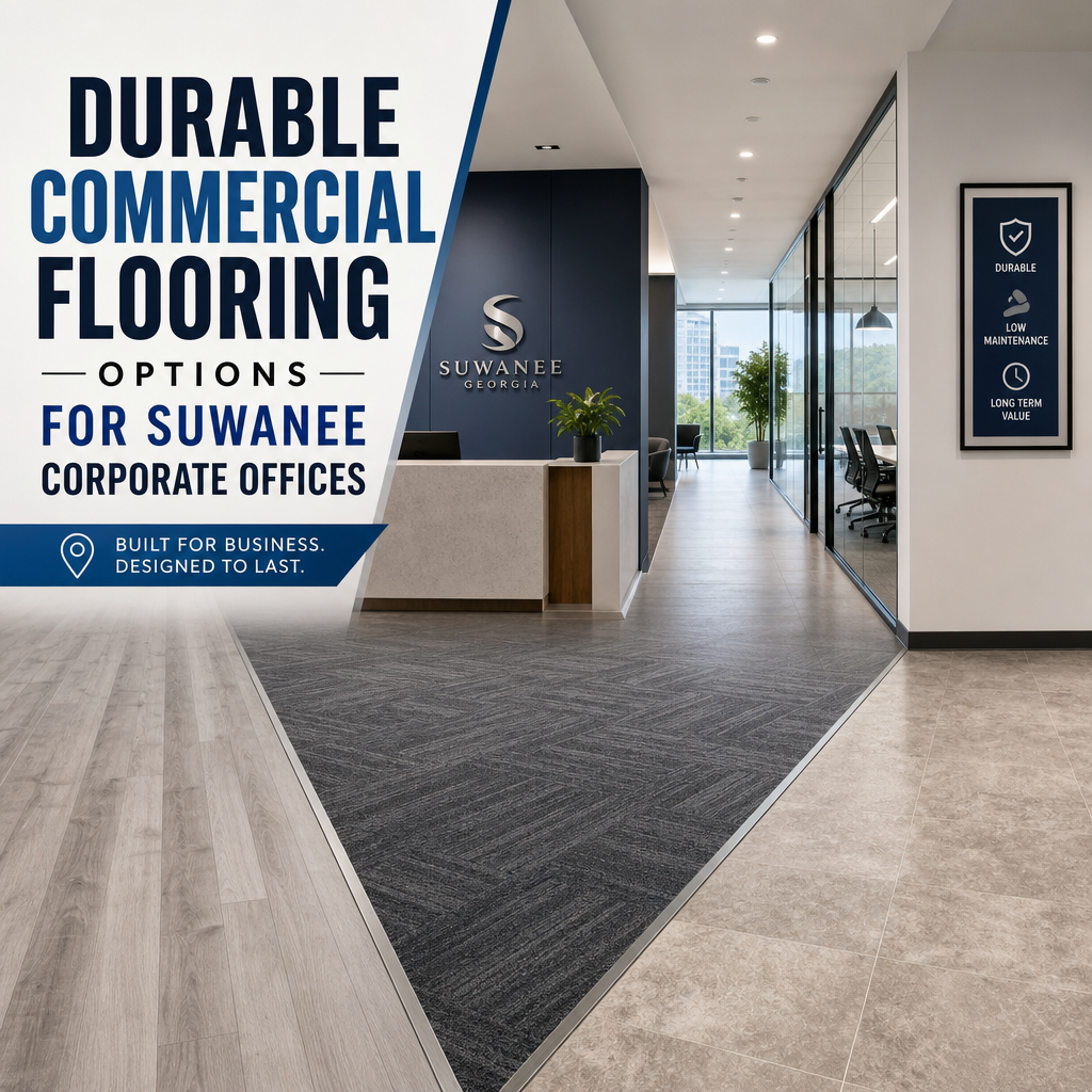 Modern Suwanee corporate office with durable, polished commercial flooring and sleek workspaces.