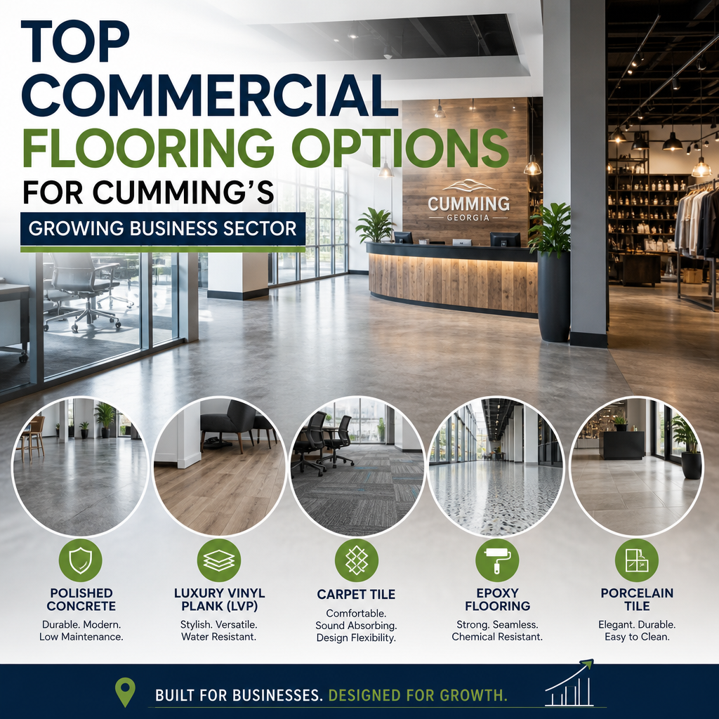 Illustration of Top Commercial Flooring Options for Cumming’s Growing Business Sector