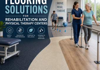 Modern rehabilitation center with durable, non-slip flooring for safety and comfort in physical therapy sessions.