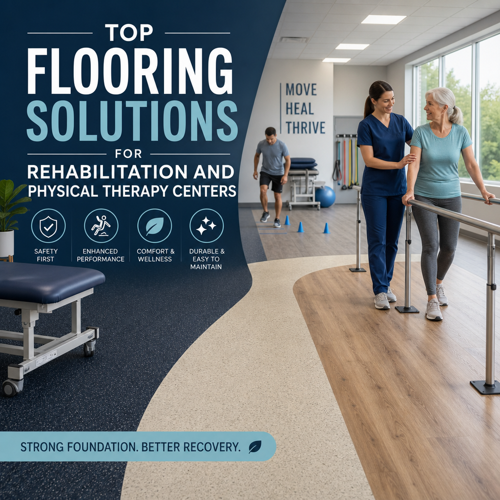 Modern rehabilitation center with durable, non-slip flooring for safety and comfort in physical therapy sessions.